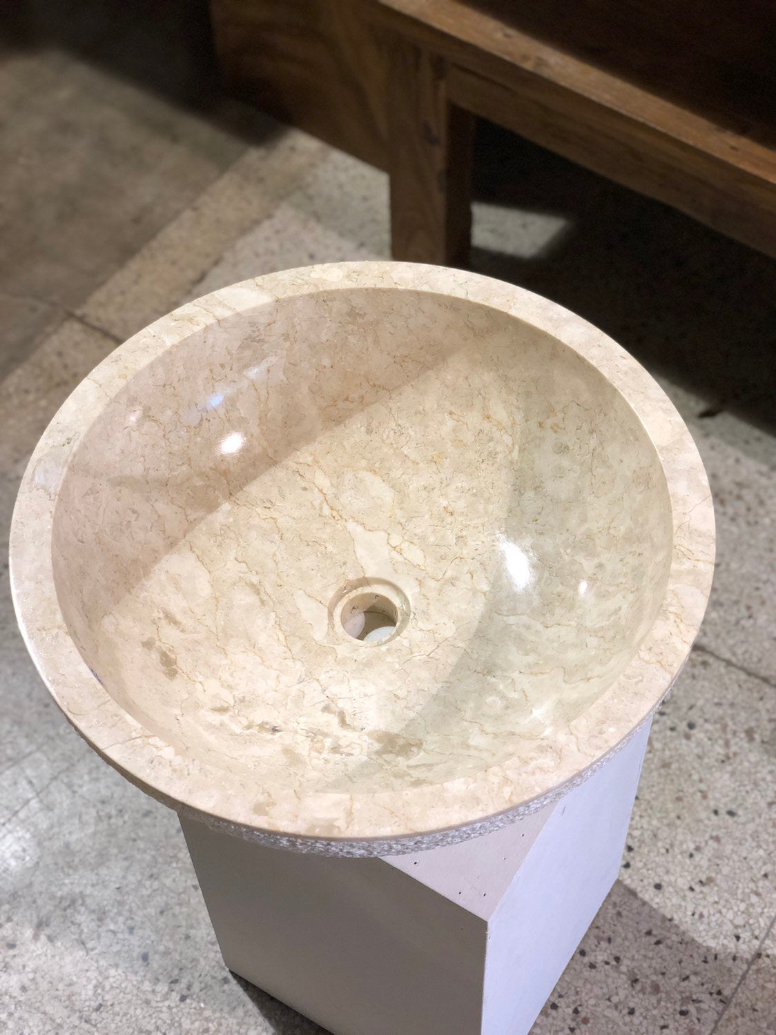 Large Natural Marble Vessel Sink | Hammer Finish Cream Color