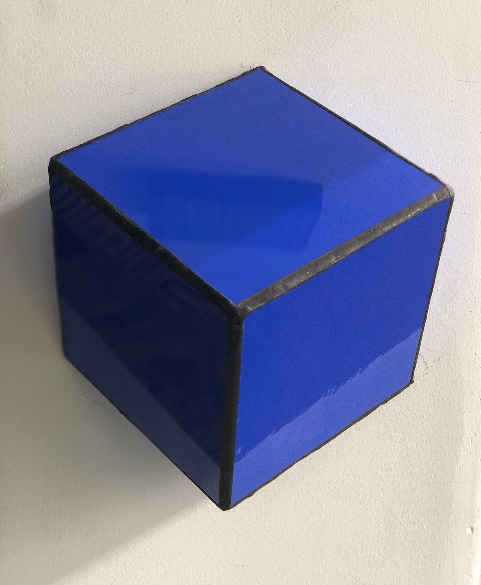 Blue Stained Glass 3D geometric cube on wall or surface Sculpture Decor