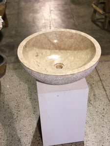 Large Natural Marble Vessel Sink | Hammer Finish Cream Color