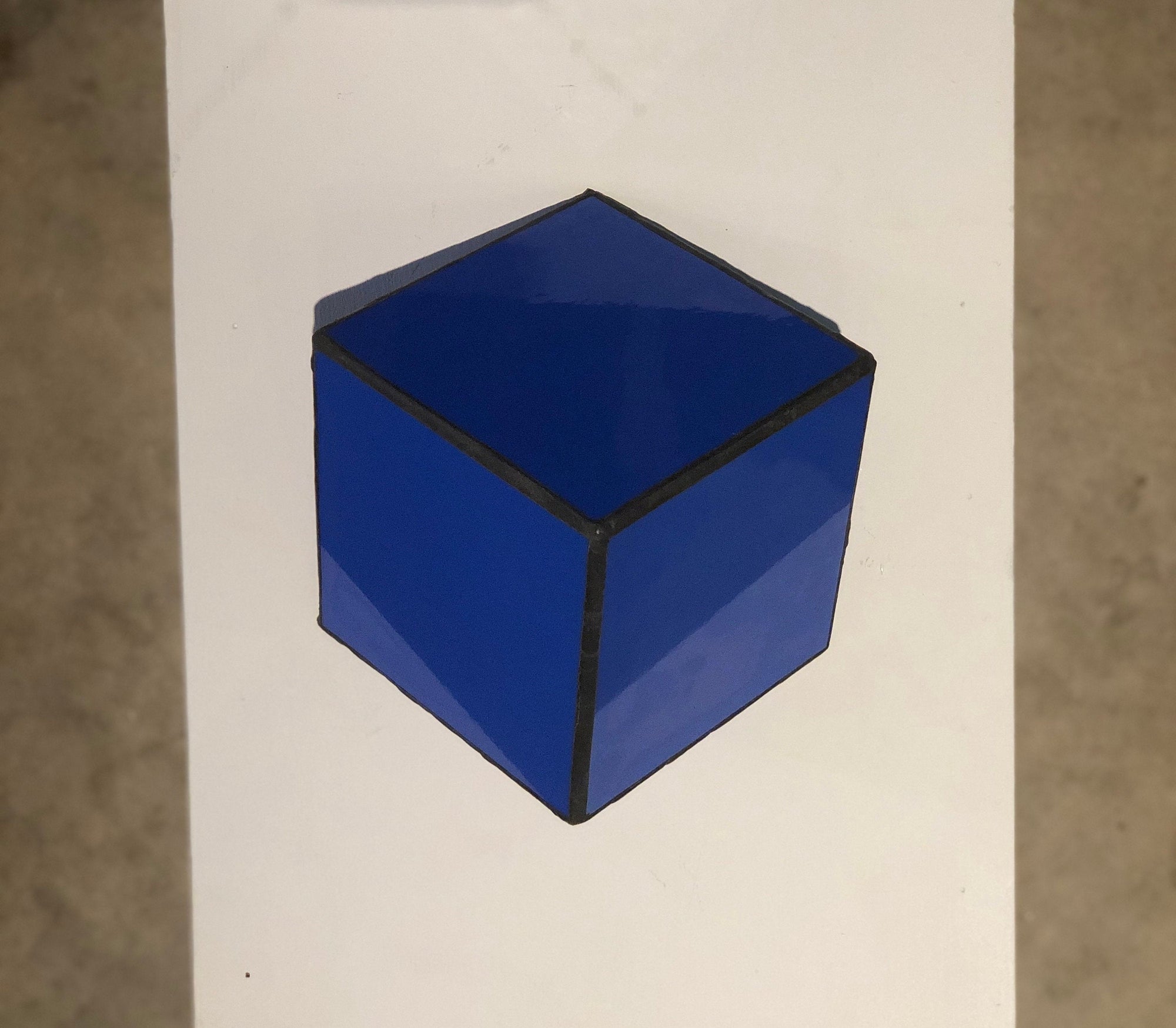 Blue Stained Glass 3D geometric cube on wall or surface Sculpture Decor