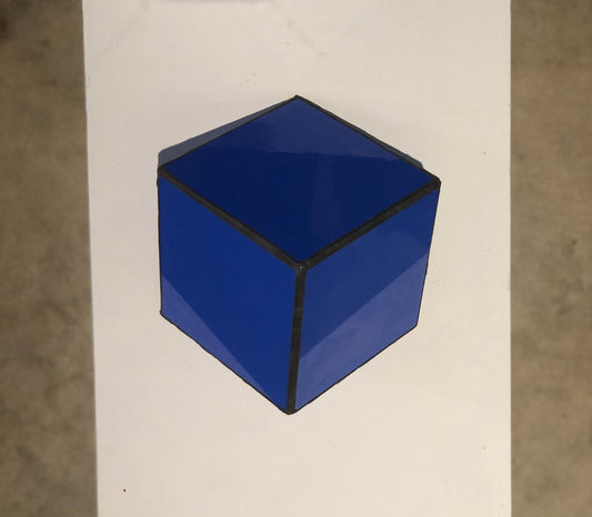 Stained  Solid purple blue glass 3D geometric cube wall or table top decoration Sculpture Tiffany technique - Large, Platonic Solid