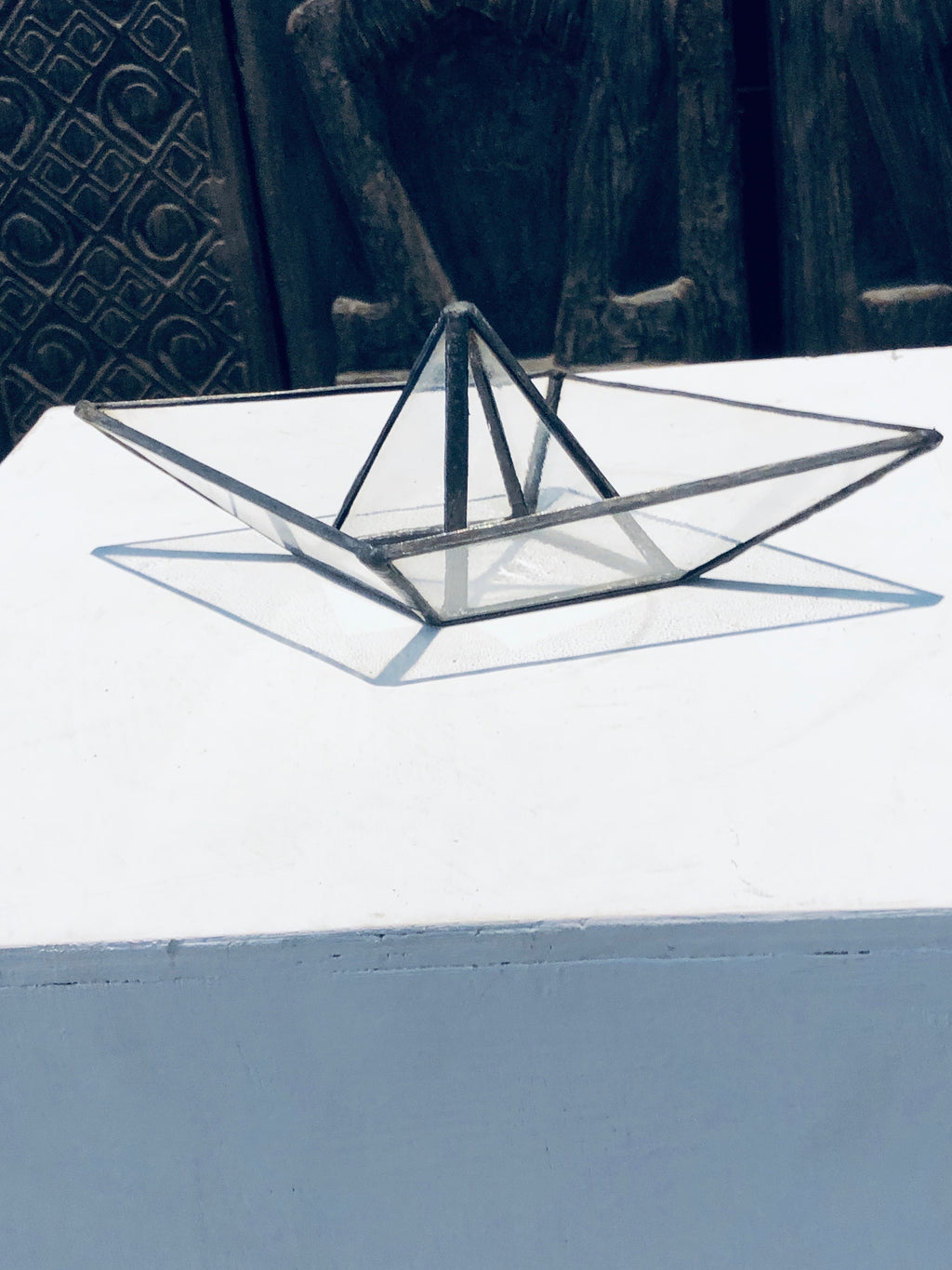 3D Origami Stained Glass Boat - transparent wall or surface Sculpture Decor