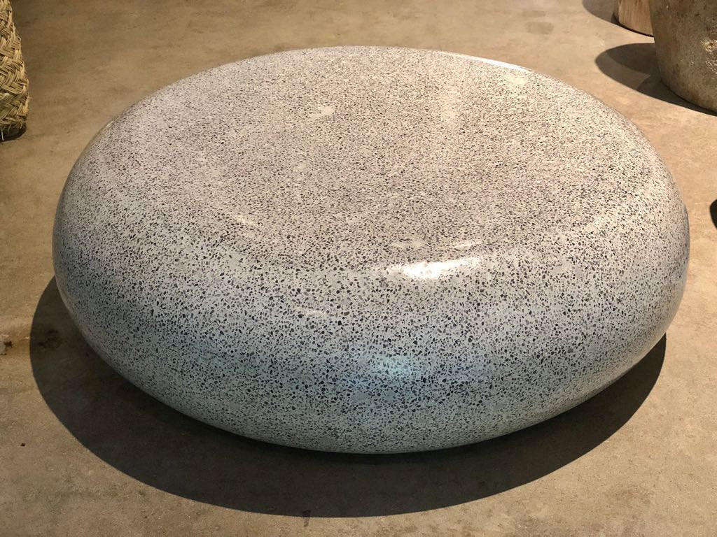 Gray Terrazzo round indoor outdoor coffee table low profile - Pebble Stone look