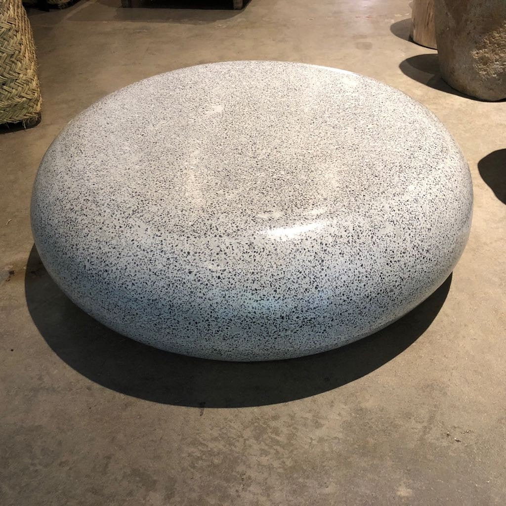 Gray Terrazzo round indoor outdoor coffee table low profile - Pebble Stone look